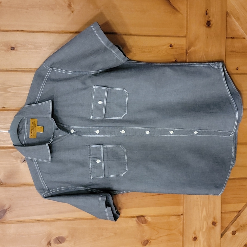 Stapleford Collared Short Sleeve Grey wash Sz Small S Button Down